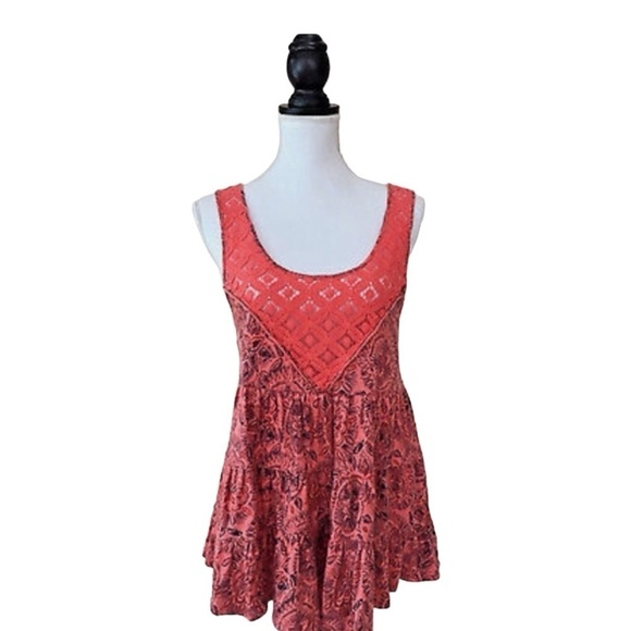 Free People Coral Floral Tiered Boho Tank Top (S) - Picture 2 of 7